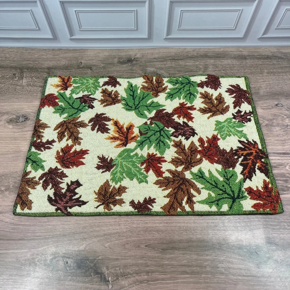 Woven Tapestry Autumn Leaf Fall Gold Metallic Thread 2pc Placemats Multicolor
